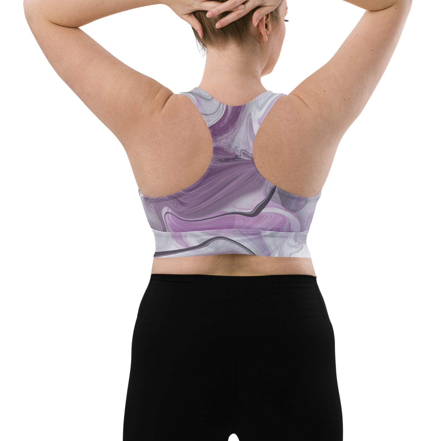 Trippy Purple Peace Sign Longline Sports Bra