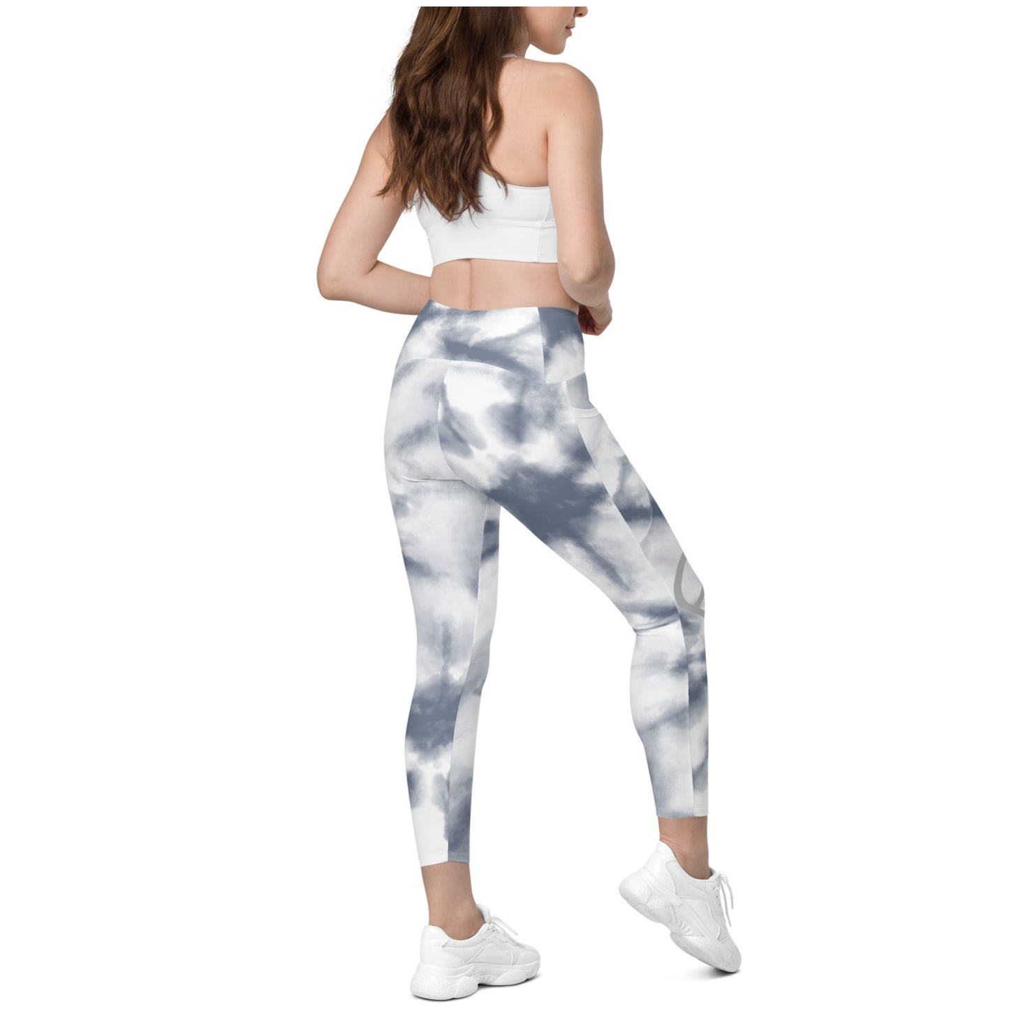 Black Tie-Dye Crossover Leggings With Pockets