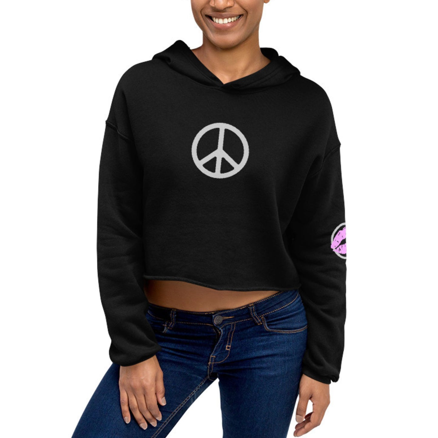 Silver Peace Sign Women's Cropped Hoodie