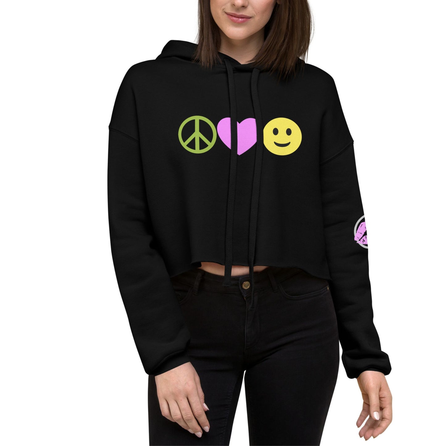 Peace Love Happiness Women's Crop Hoodie