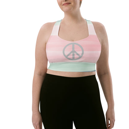 Calming Groovy Peace Sign Longline Sports Bra