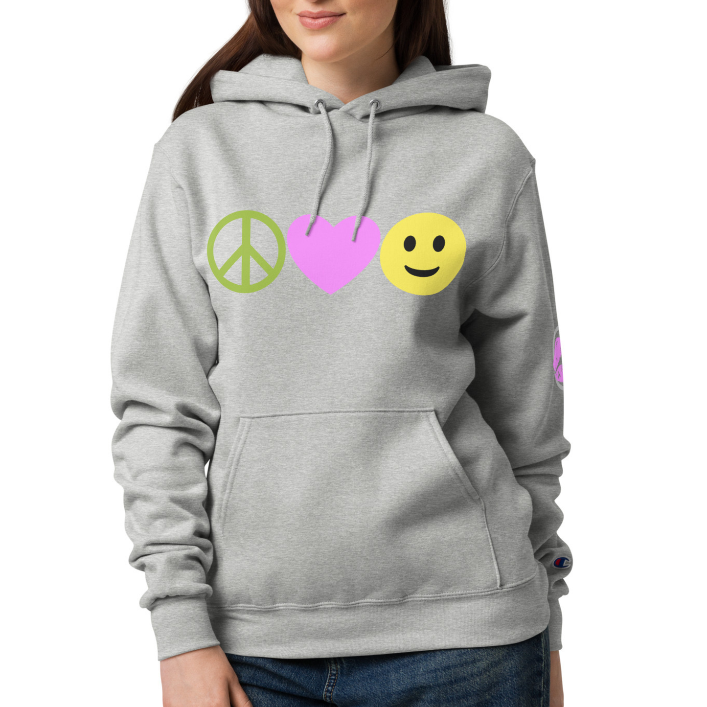 Peace Love Happiness Unisex Champion Hoodie