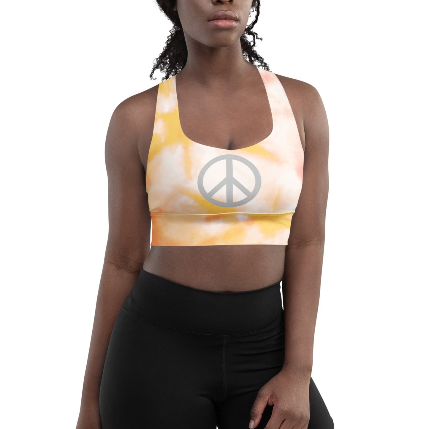 Sunrise Tie-Dye Peace Sign Longline Sports Bra