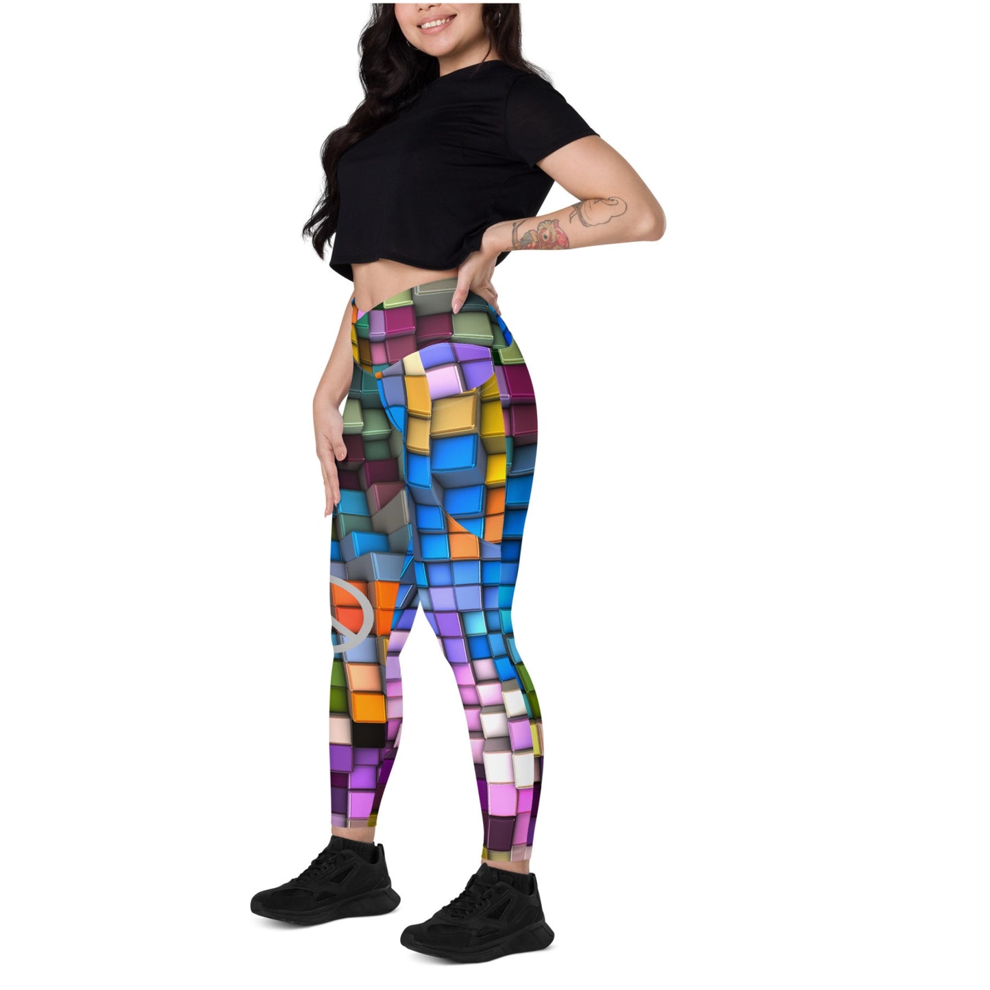Colorful Mirrorball Crossover Leggings with Pockets