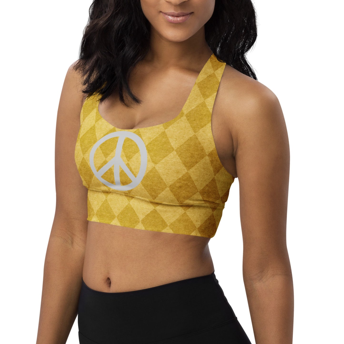 Golden Argyle Peace Sign Longline Sports Bra