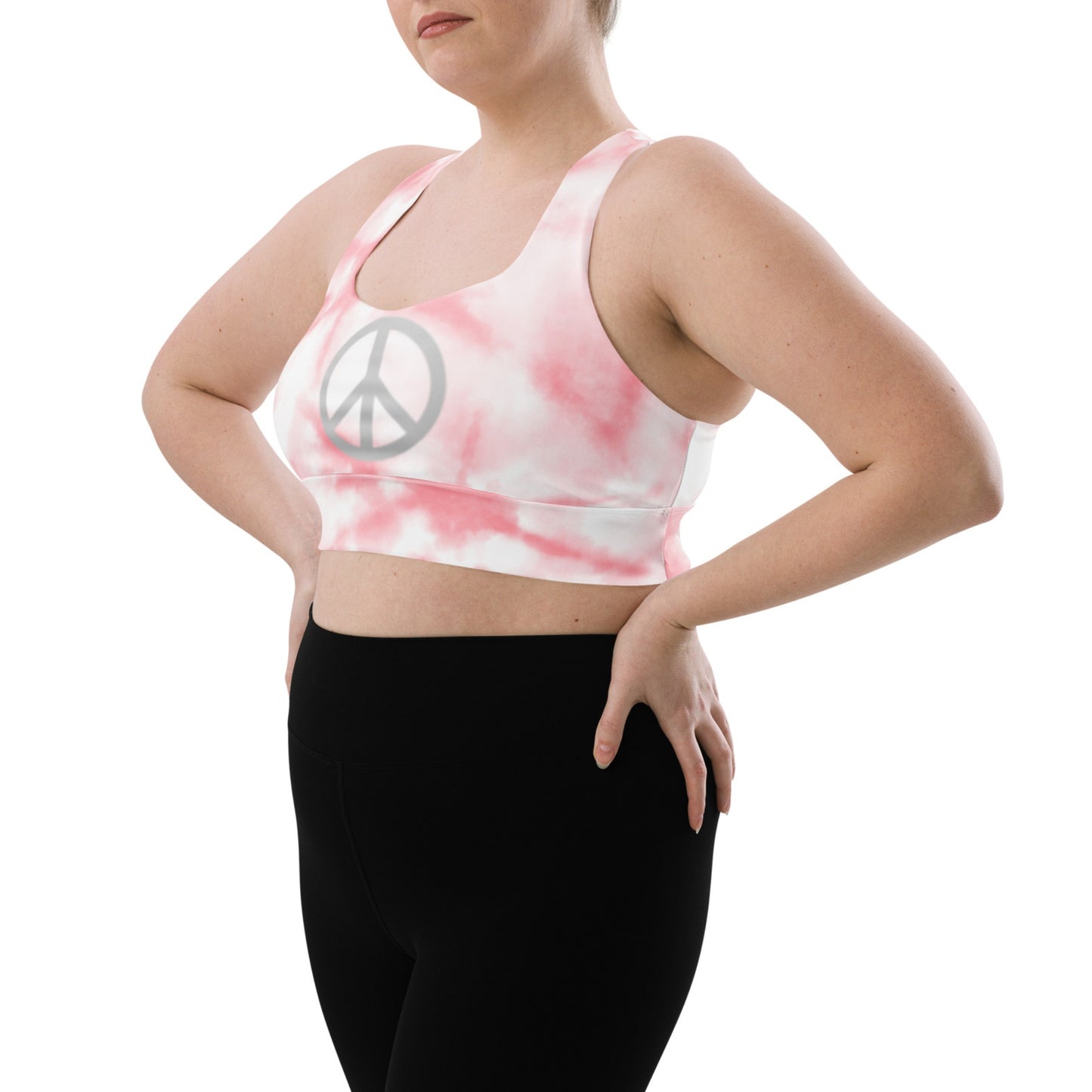 Pink Tie-Dye Peace Sign Longline Sports Bra
