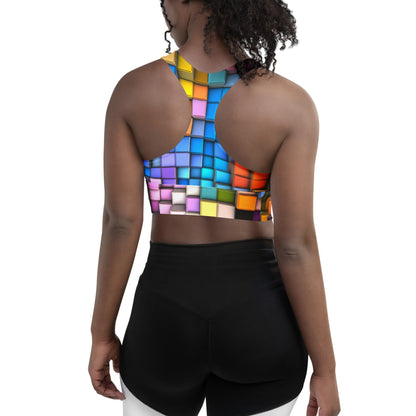 Colorful Mirror Ball Peace Sign Longline Sports Bra