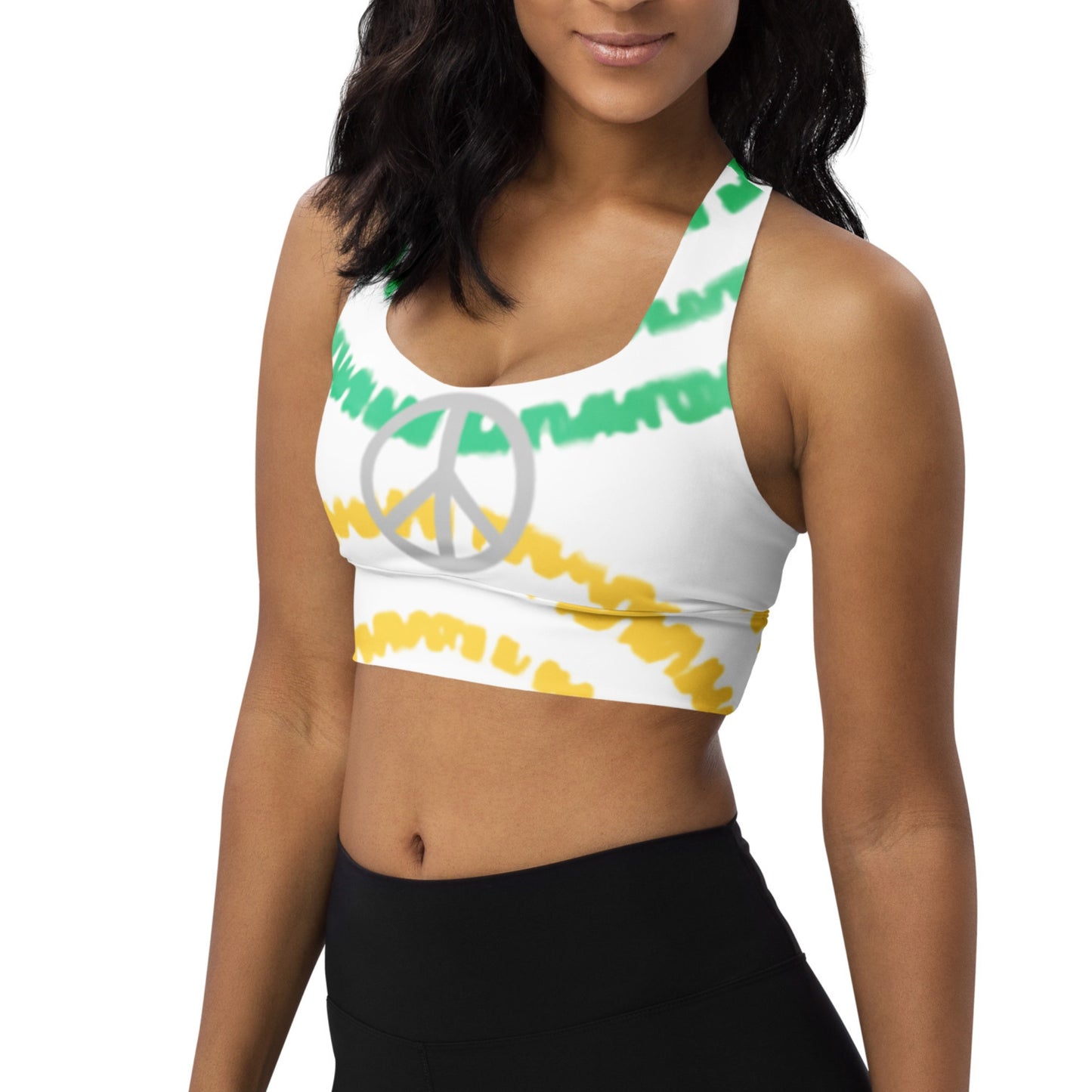 Lemon Lime Peace Sign Longline Sports Bra