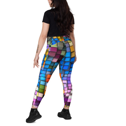 Colorful Mirrorball Crossover Leggings with Pockets