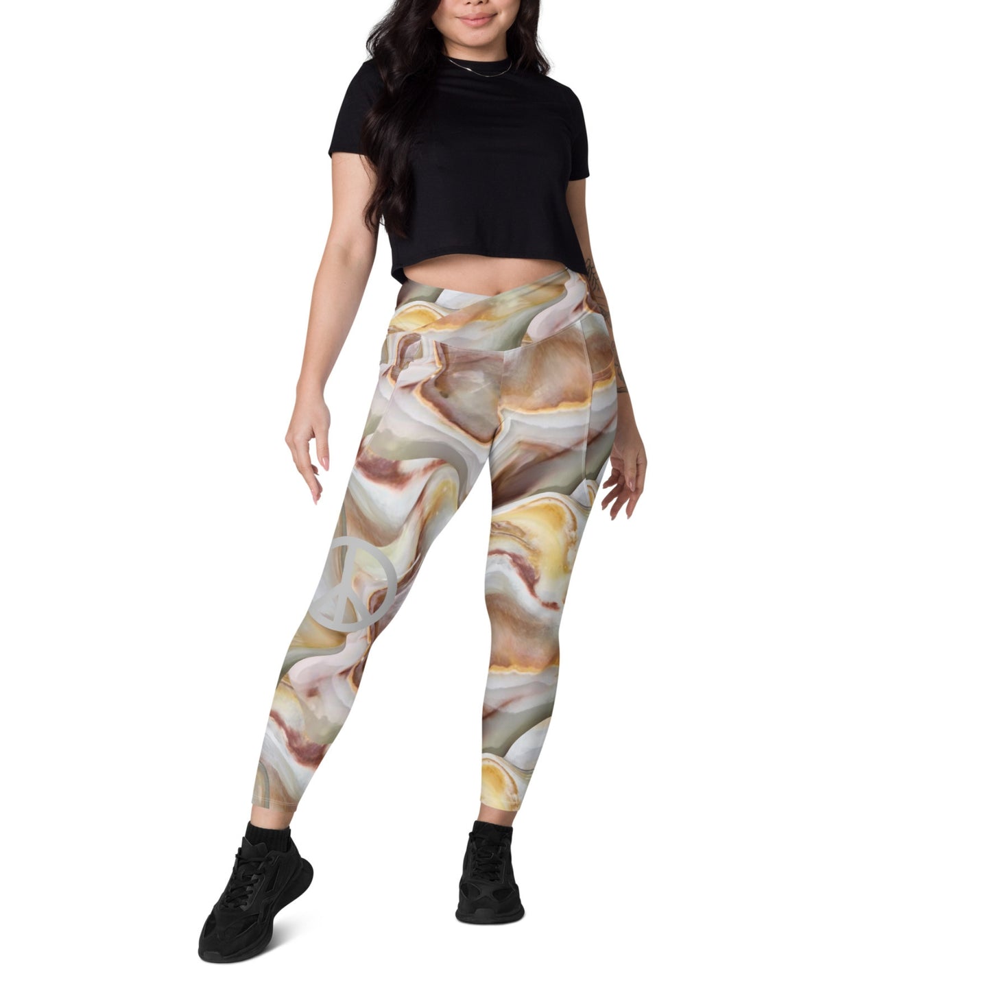 Trippy Gold Crossover Leggings With Pockets