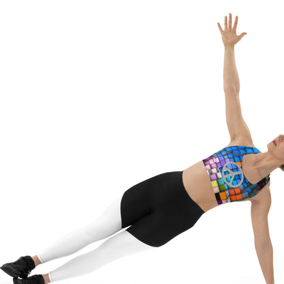 Colorful Mirror Ball Peace Sign Longline Sports Bra