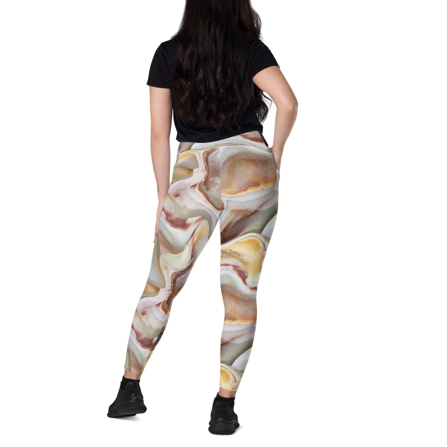 Trippy Gold Crossover Leggings With Pockets