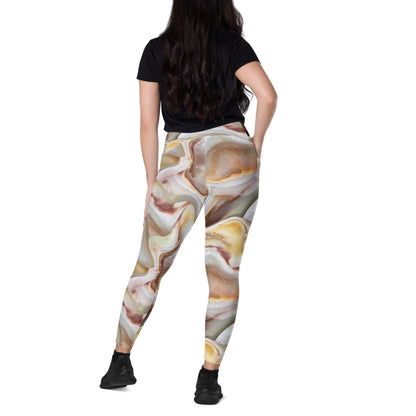 Trippy Gold Crossover Leggings With Pockets